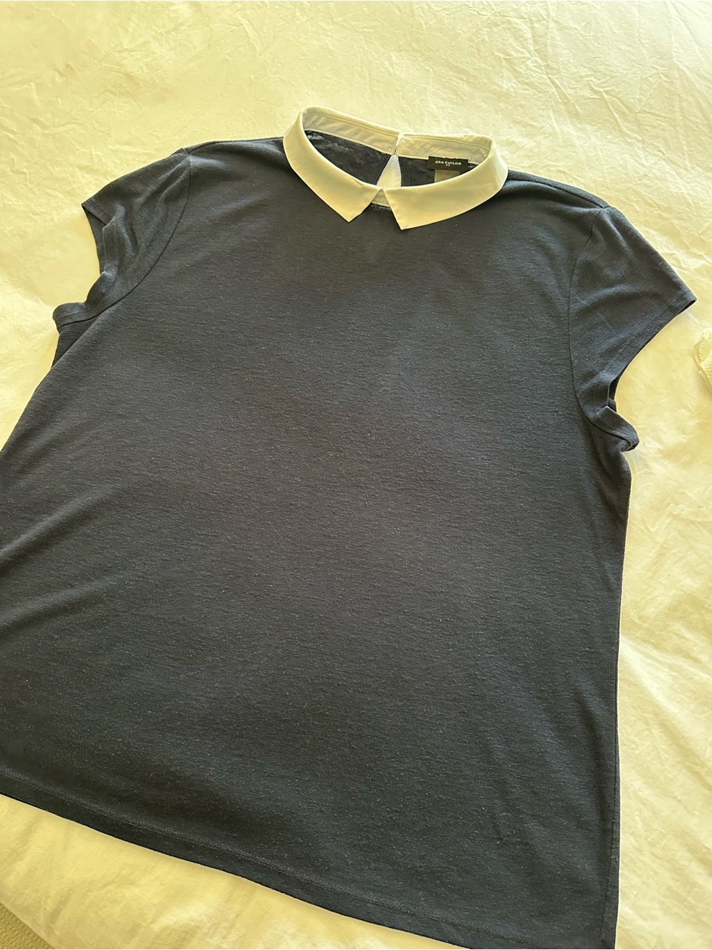 Ann Taylor Navy Tee with White Peter Pan Contrast Collar, size XL - Picture 5 of 9